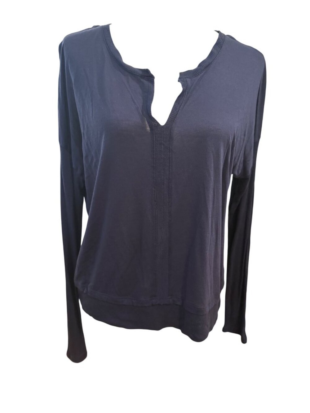 Three Dots Navy Long Sleeve Top XL Split Neck Lightweight Knit Casual Basic